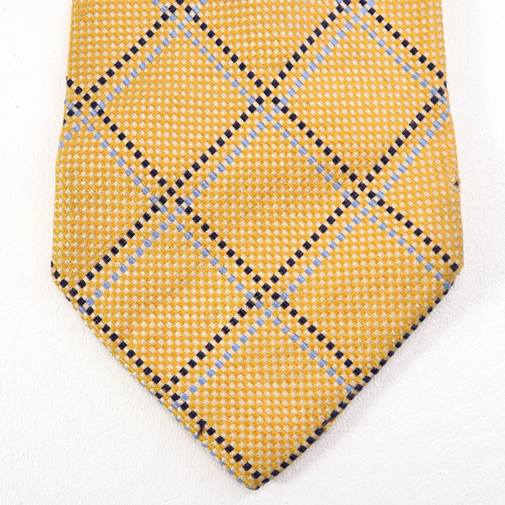 Vtg Frangi Tie Mens 60 in Woven Silk Yellow Blue Brown Black Argyle Wide